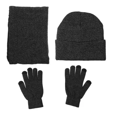 (Dark Grey) IN Winter Beanie Hat Knitted Scarf Set Cap+Touch Screen Ski Thick Gloves