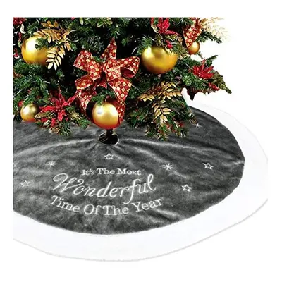 Grey Christmas Faux Fur Tree Skirt cm with Round Trim Xmas Tree Skirt Base Cover Christmas Decor