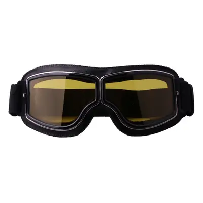 (Black + Yellow) Retro Style Vintage Motorcycle Goggles Helmet Protective Eyewear for Outdoor Sp