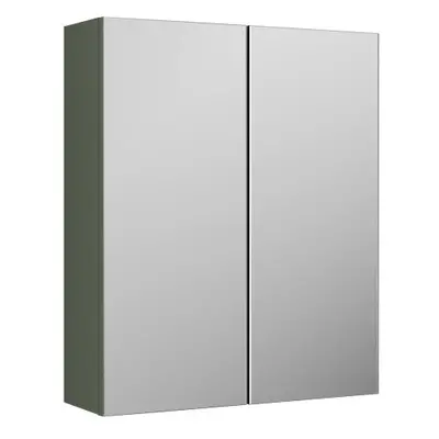 Contemporary Bathroom Wall Hung Mirror Cabinet-2 Door 50/50 Split, 600mm, Satin Green