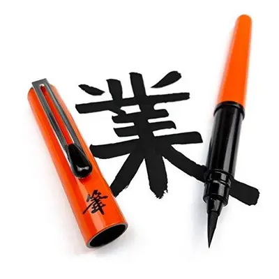 Pentel Refillable Pocket Brush Pen - with Black Ink Cartridges - Orange Bumper Pack