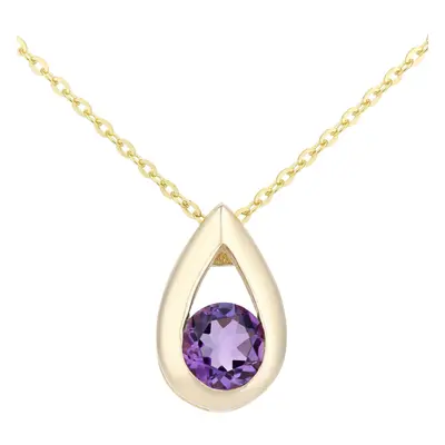 Jewelco London 9ct Yellow Gold Round 22pts Amethyst Teardrop Pendant Necklace inch 46cm - PP0AXL