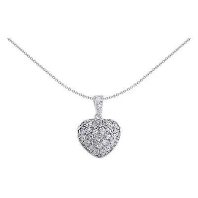 Jewelco London Ladies Sterling Silver Cubic Zirconia Pave Love Heart Pendant Necklace inch - GVP