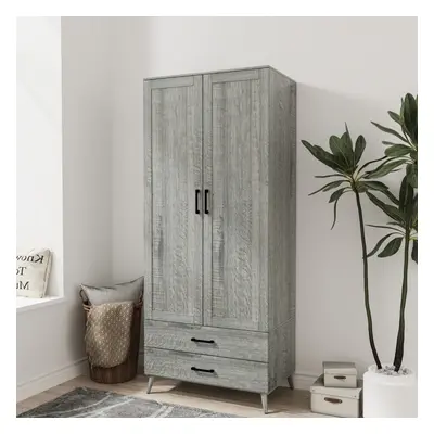 (Ash Grey) DEVON 180cm Modern Wardrobe Door Drawer Bedroom Storage with Hanging Rail