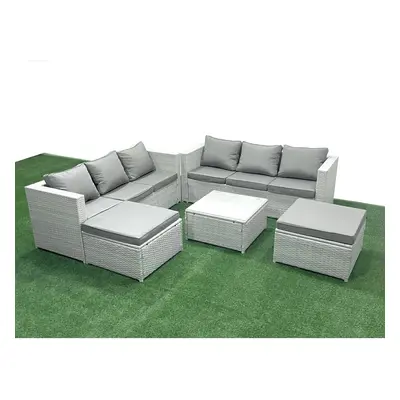 Fimous Rattan Garden Outdoor Furniture Set Seater Rattan Garden Sofa Set with Big Footstools Lig