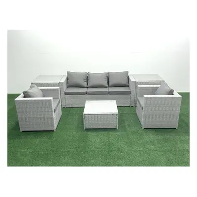 Fimous Seater Rattan Garden Furniture Set with Seater Sofa Chair Square Coffee Table Side Tables