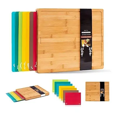 Winged Sirius in Extra Large Bamboo Wooden Chopping Boards Set with Colour Coded PP Mats (Meat B