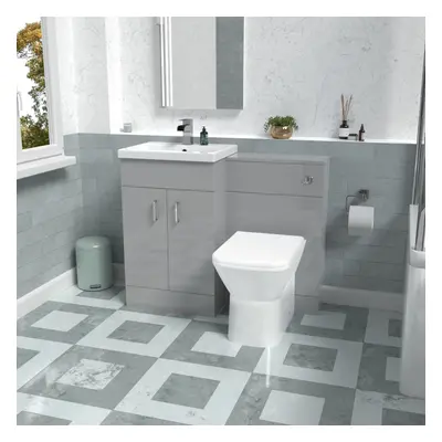 Nes Home Grey Vanity Basin Cabinet, WC Unit & Rimless Back To Wall Toilet