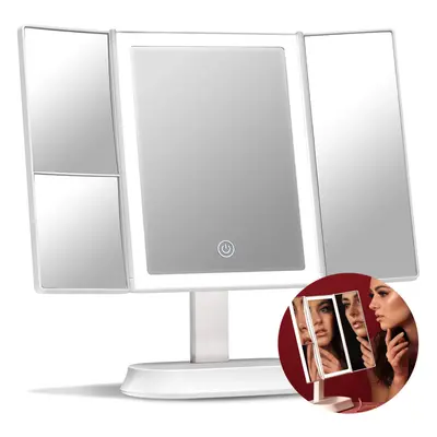 Large Makeup Mirror with Natural LED,Lighted Trifold Vanity Mirror