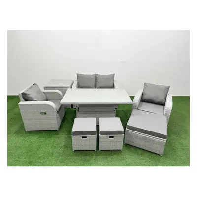 Fimous Light Grey PE Wicker Rattan Garden Furniture SetAdjustable Lifting Dining or Coffee Table