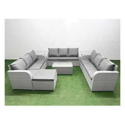 Fimous PE Rattan Lounge Sofa Set Seater Outdoor Garden Furniture Set with Rectangular Coffee Tab