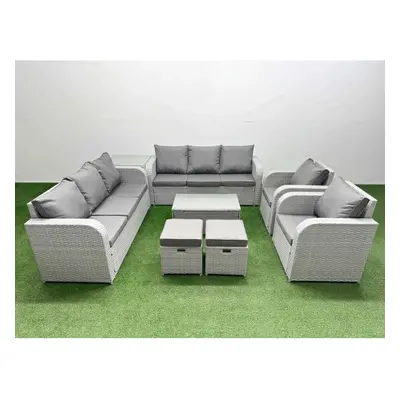 Fimous PE Rattan High Back Lounge Sofa Set Patio Coffee Table & Chairs Set with Seater Sofa Recl