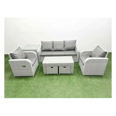 Fimous PE Rattan Garden Furniture Set Reclining Chair Sofa Lounge Sofa Set Side Table Small Stoo