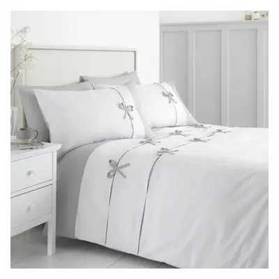 Catherine Lansfield Milo Bow White Super King Size Duvet Cover Set Luxurious Bedding Bed Set