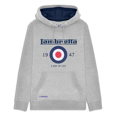 (M, Grey Marl) Lambretta Mens Target Pullover Hooded Sweatshirt Hoody Jumper Hoodie