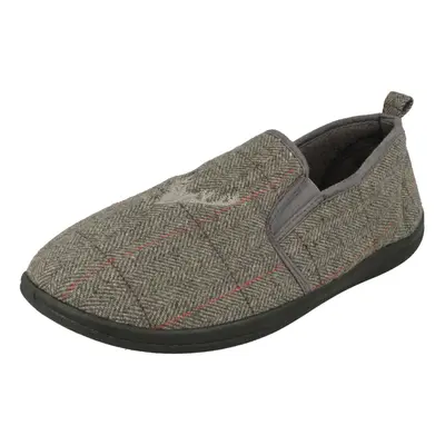 (Grey, UK 12) Mens Padders Stag Detailed Slipper Huntsman