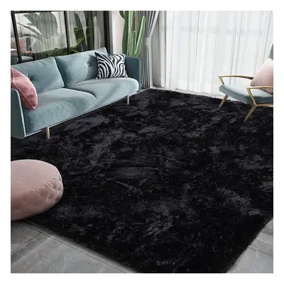 (Black, 160x230cm) Fluffy Rugs Large Shaggy Rug Bedroom Living Room Anti Slip Soft Carpet Floor 