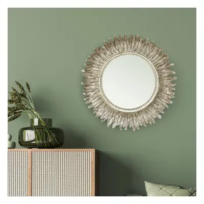 40cm Vintage Retro Shabby Chic Style Rounded Feathered Wall Mirrors