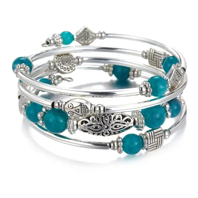 BULINLIN Layered Wrap Bangle Turquoise Bracelet - Bead Bracelet with Natural Agate Stone, Gifts 