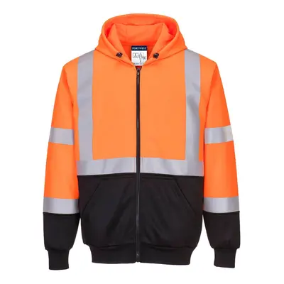 (4XL, Orange/Black) Portwest Mens Two Tone Hi-Vis Safety Full Zip Hoodie