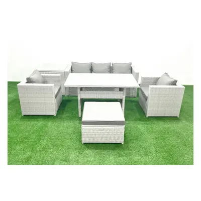 Fimous Garden Dining Set Outdoor Rattan Furniture Set with Sofa Dining Table Chairs Big Footstoo