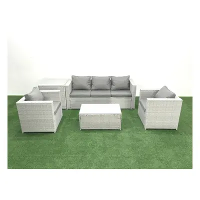 Fimous Rattan Garden Furniture Set with Seater Sofa Chair Rectangular Coffee Table Side Table Li