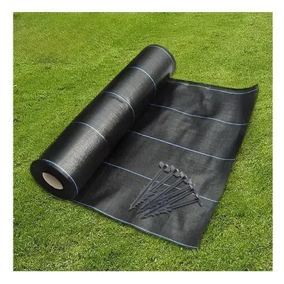 (3M x 25M, 50) 3M Wide Groundmaster Heavy Duty Weed Control Fabric Cover Membrane + Pegs