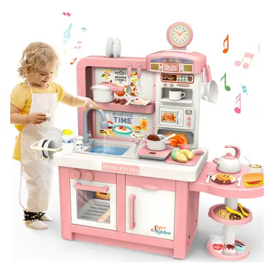 Kids Pretend Kitchen Toy Role Play Set with Light & Sound w/ Induction Cooktop Electronic Sink C