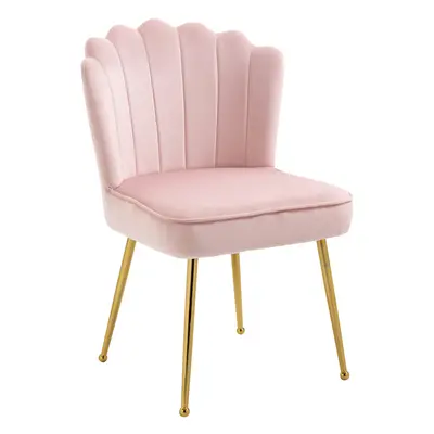 HOMCOM Velvet-Feel Shell Luxe Accent Chair Home Bedroom Lounge Metal Legs Pink