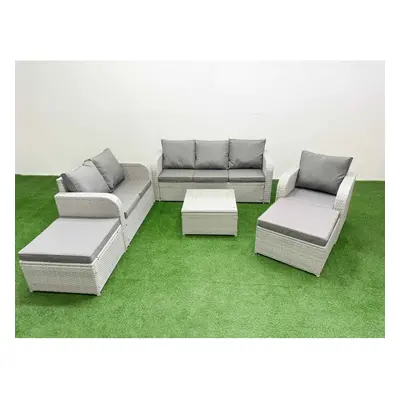 Fimous Patio PE Wicker Seater Outdoor Rattan Furniture Sofa Sets with Reclining Chair Loveseat S