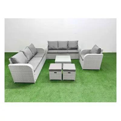 Fimous Seater Poly Rattan Outdoor Garden Furniture Square Coffee Table Sofa Set Patio Reclining 