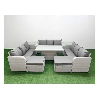 Fimous PE Rattan Lounge Sofa Set Seater Outdoor Garden Furniture Set with Seater Sofa Big Footst