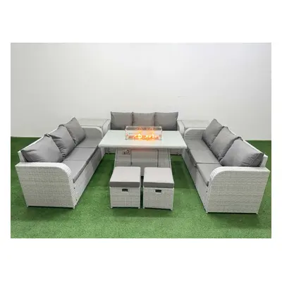 Fimous PE Rattan Lounge Sofa Set Seater Outdoor Garden Furniture Set with Firepit Dining Table S