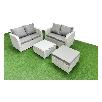 Fimous Seater Outdoor Love Sofa Set Rattan Garden Furniture Set with Square Coffee Table Big Foo