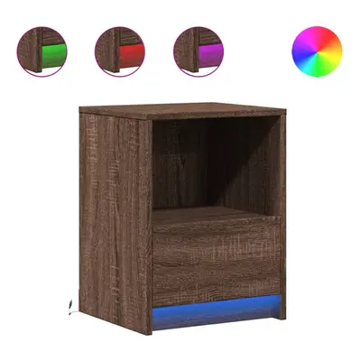 (brown oak, pcs) vidaXL Bedside Cabinet with LED Lights Bed Table Engineered Wood