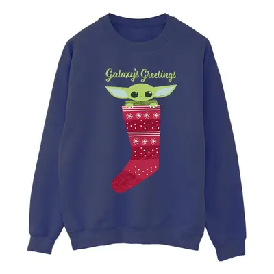 (L, Navy Blue) Star Wars The Mandalorian Womens/Ladies The Kid Xmas Sock Sweatshirt