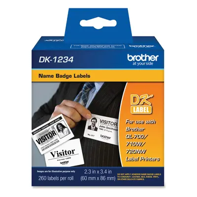 Brother Genuine DK-1234 Die-Cut Adhesive Name Badge White Paper Labels