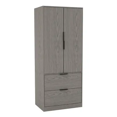 (Cedar Grey) Door Drawer Minimalist Bedroom Wardrobe Storage & Hanging Rail 180cm