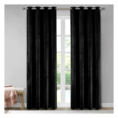 (Black, 90" x 90") Thermal Insulated Curtains Ringtop Eyelet Velvet Crushed Curtain Pair with Ti