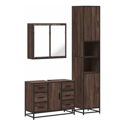 (brown oak) vidaXL Piece Bathroom Furniture Set Smoked Oak Engineered Wood