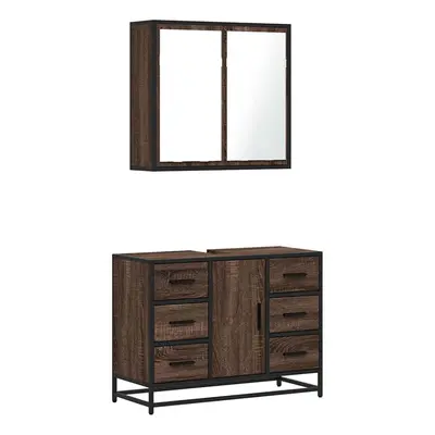 (brown oak) vidaXL Piece Bathroom Furniture Set Brown Oak Engineered Wood