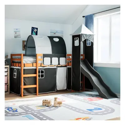 vidaXL Kids' Loft Bed with Tower White&Black 90x190 cm Solid Wood Pine