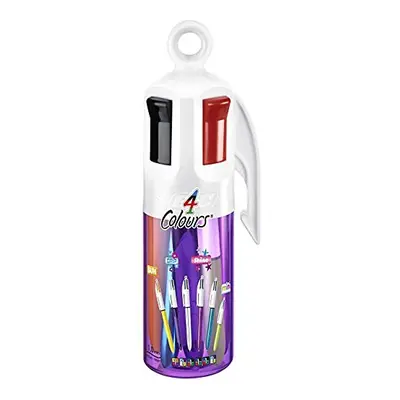 BIC Colours Ballpoint Pens and Pen Holder of Retractable Ballpoint Pens with Four Ink Colours, P