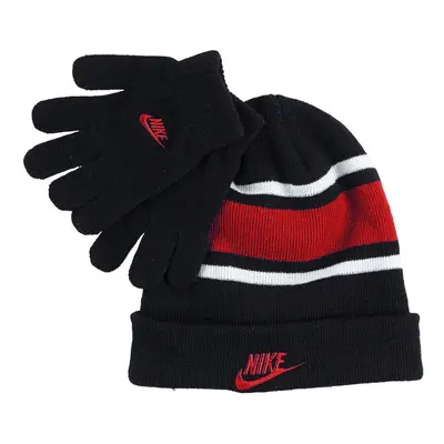 Nike Boy`s Futura Foldover Beanie & Glove Piece Set (Black(9A2837-R1