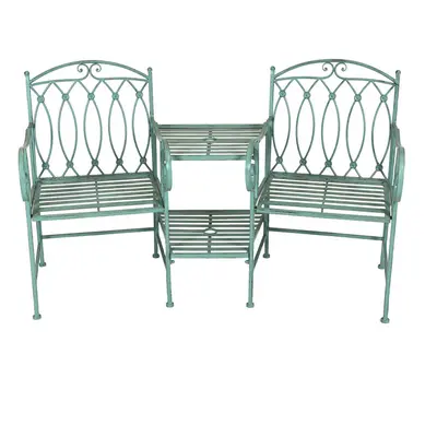 Charles Bentley Wrought Iron Rustic Outdoor Companion Seat for Two Garden with Scroll Detail and