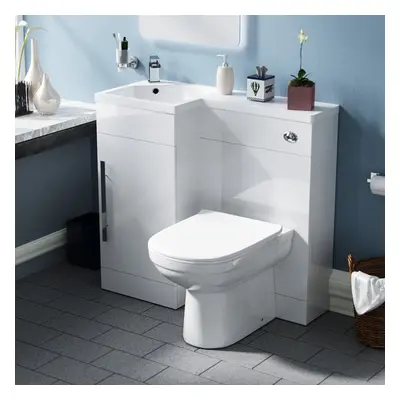 Raven LH 900mm Vanity Basin Unit, WC Unit & Elso Back to Wall Toilet White