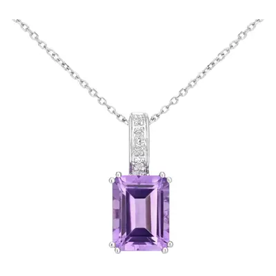 Jewelco London 9ct White Gold Round 2pts Diamond Octagon 1.5ct Amethyst Inverted Popsicle Pendan