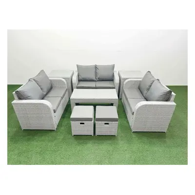 Fimous Seater PE Wicker Rattan Furniture Sofa Sets with Oblong Coffee Table Seater Love Sofa Sto