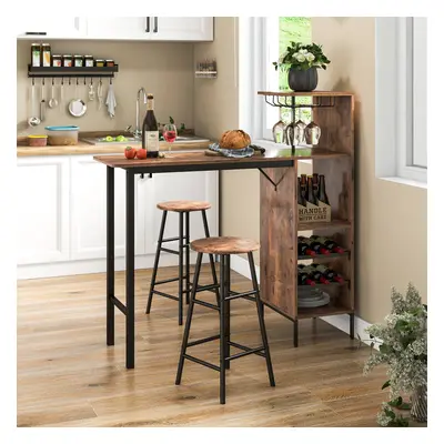 3PCS Bar Table Chairs Set Industrial Pub Table & Stools w/ Wine Racks