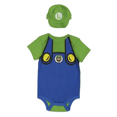 SUPER MARIO Nintendo Luigi Newborn Baby Boys Cosplay Bodysuit Hat Green Months